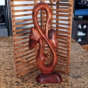 Infinity Hand Carved Wood Couple Sculpture.
